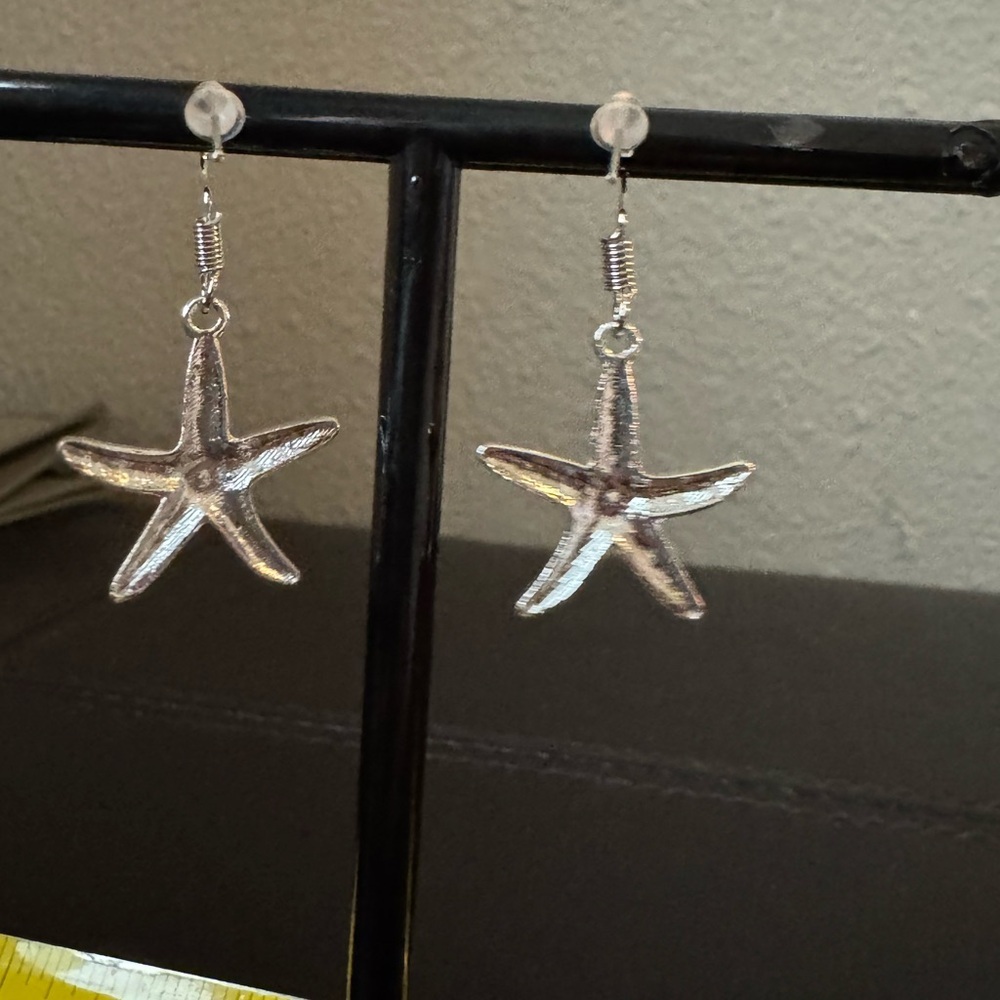 Starfish Dangle Earrings in Blue and Silver Tone - Picture 4 of 5